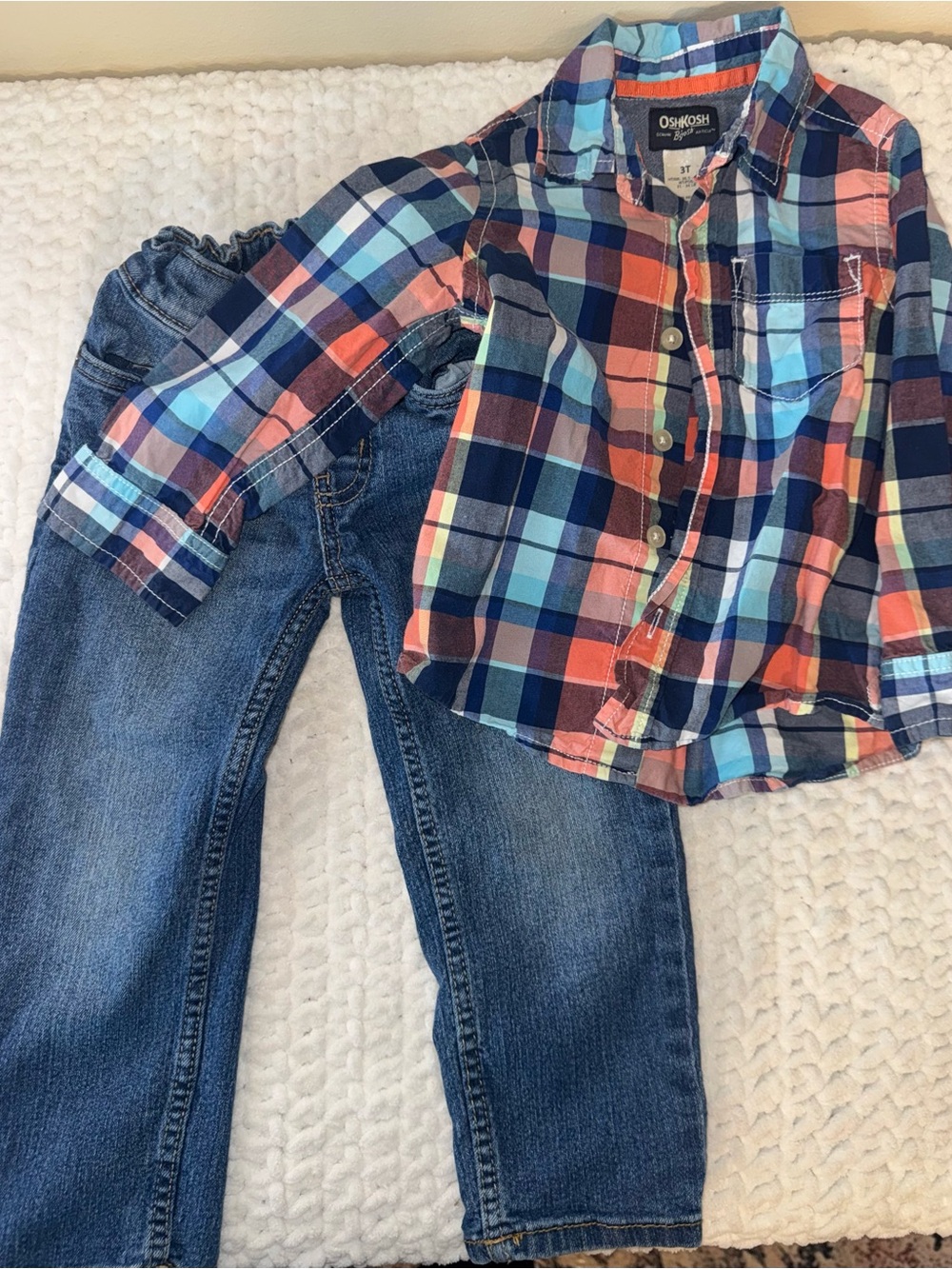 OshKosh Blue & Orange Plaid Button-Up Shirt for Kids